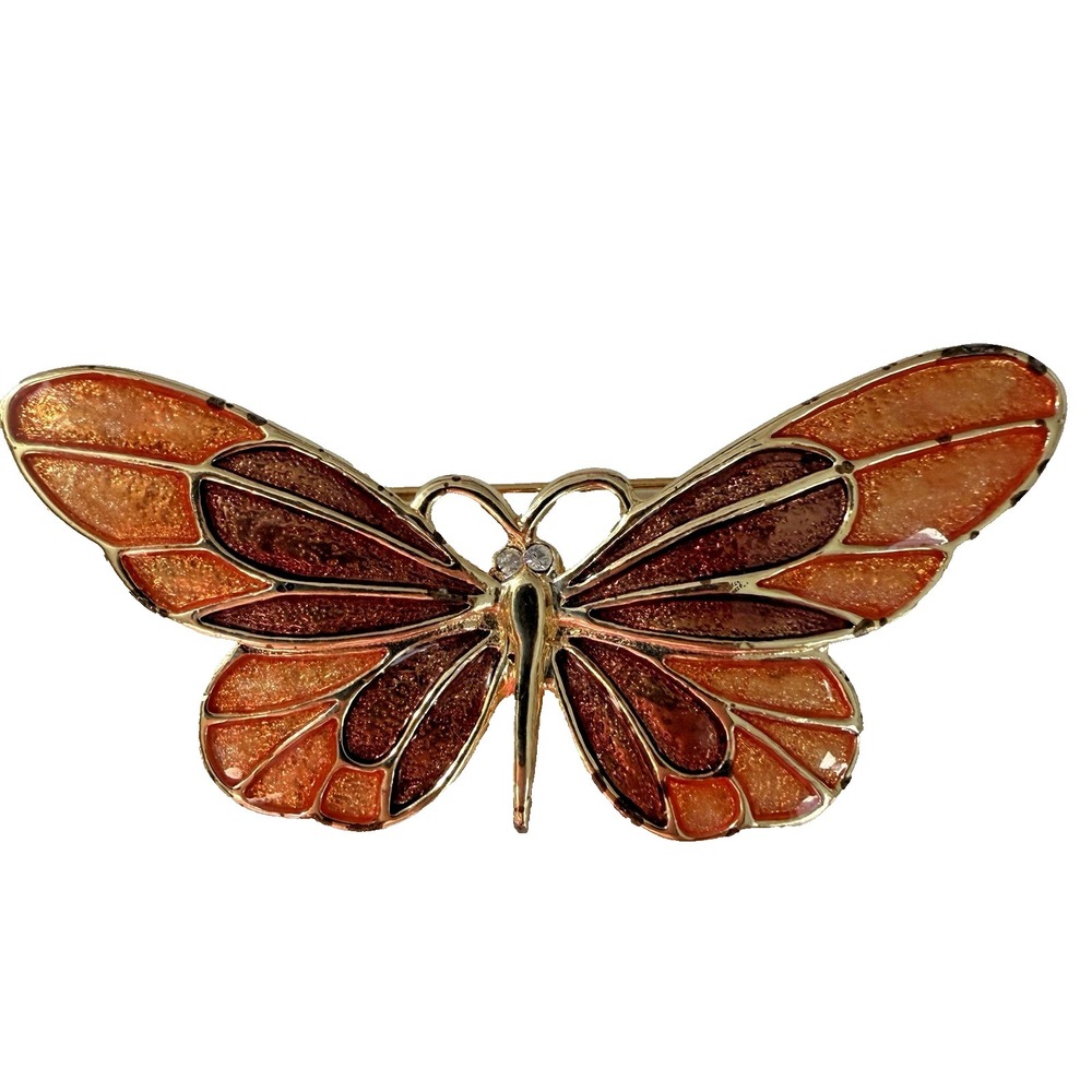 Vintage SFJ‎ Orange Brown Enamel Butterfly Pin Brooch Orange Brown Gold Tone